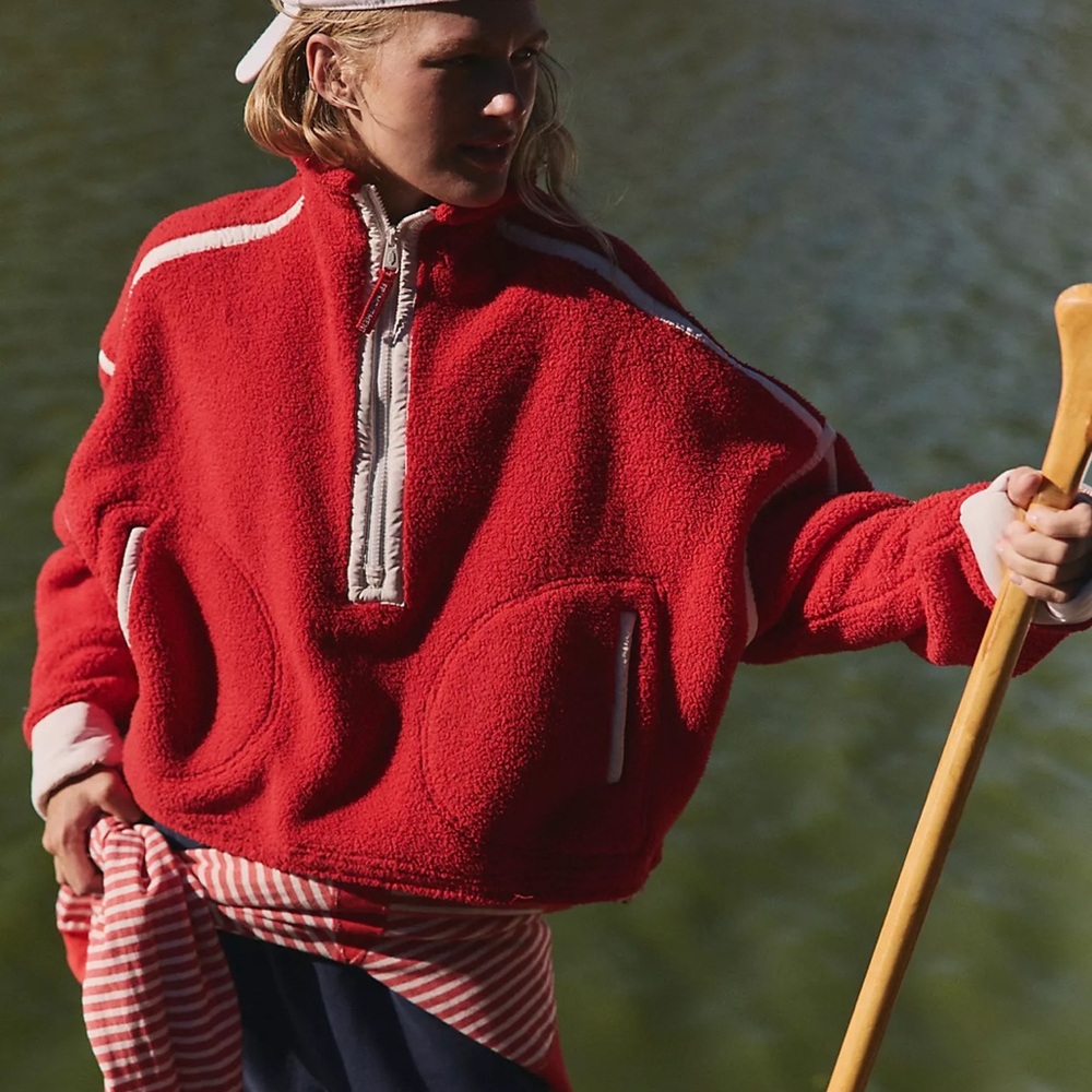 27. FREE PEOPLE MOVEMENT - MOUNTAIN HIGH 1/2 ZIP IN RED COMBO size S